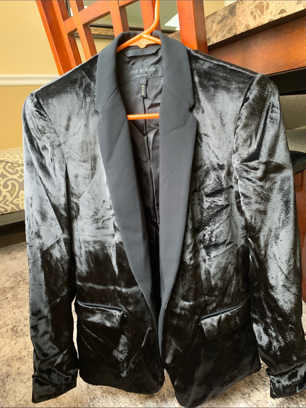 rag & bone Black Velvet Shawl-Lapel Blazer